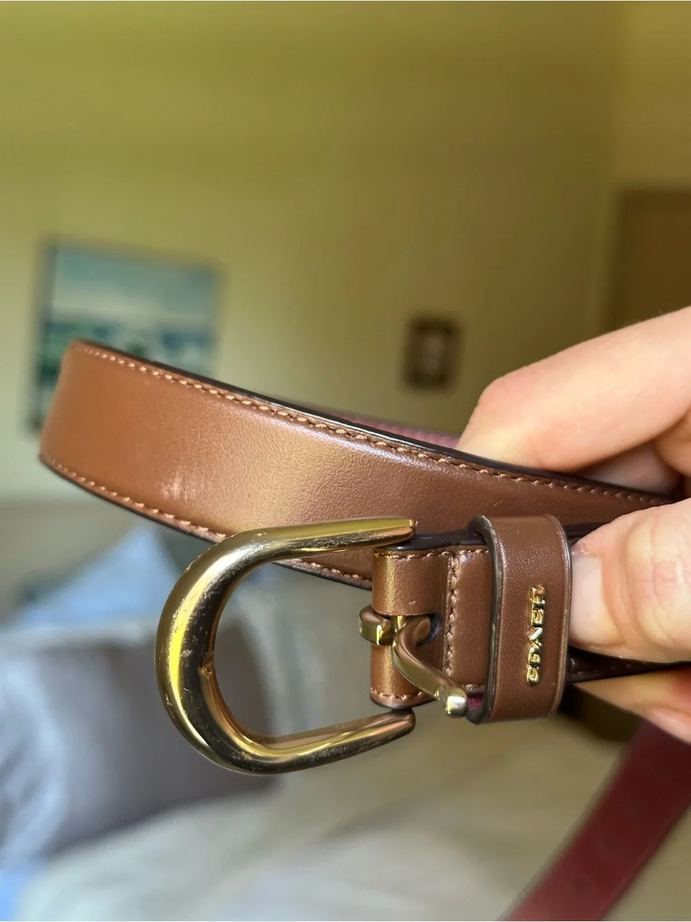 Coach Brown Leather Belt with Gold Tone Buckle